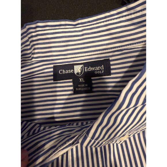 Chase Edward Golf Stripe Blue White Button Down Long Sleeve Men Shirt XL NWT - Picture 6 of 7
